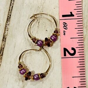 Vintage Gold Hoops with Purple Beads